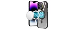 For iPhone 15 METKASE Dazzle Magnetic Ring Stand Alloy Chrome Transparent Hybrid in Slide-Out Package - Black