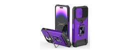 For iPhone 15 METKASE Exquisite Tough Shockproof Hybrid in Slide-Out Package - Dark Purple/Black