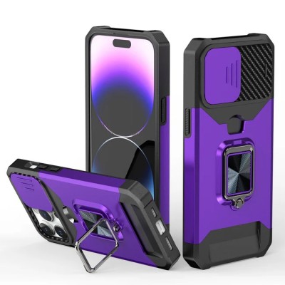 For iPhone 15 METKASE Exquisite Tough Shockproof Hybrid in Slide-Out Package - Dark Purple/Black