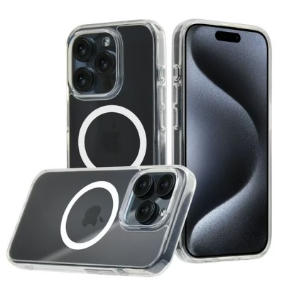 For iPhone 15 METKASE GLITTER Transparet [MAGNETIC CIRCLE] Shockproof Hybrid - Silver/Black