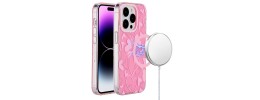 For iPhone 15 METKASE IMD Design Pattern [Magnetic Circle] Premium Hybrid Case - Gradient Pink Glitter