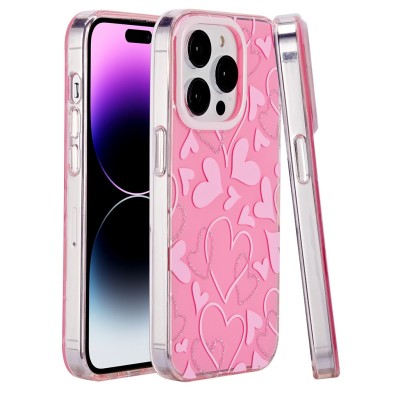 For iPhone 15 METKASE IMD Design Pattern [Magnetic Circle] Premium Hybrid Case - Light Pink Glitter