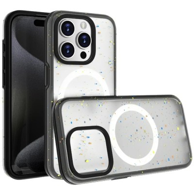For iPhone 15 METKASE Iridescent Spots [Magnetic Circle] Hybrid - Black+iridescent Spots