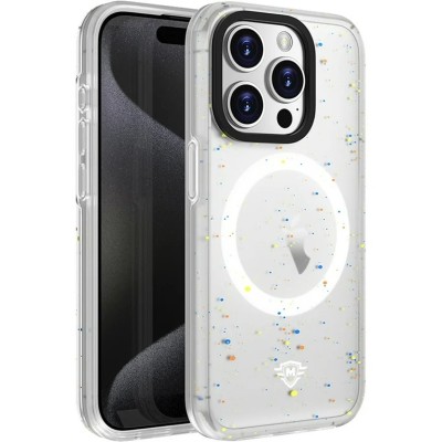 For iPhone 15 METKASE Iridescent Spots [Magnetic Circle] Hybrid - White+iridescent Spots
