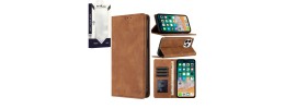 For iPhone 15 METKASE Luxury Wallet Card ID Zipper Money Holder in Slide-Out Package - Brown