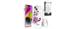 For iPhone 15 METKASE Premium√Ç¬†Exquisite Design Hybrid in Slide-Out Package - Rose Pink Floral