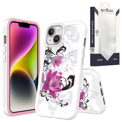 For iPhone 15 METKASE Premium√Ç¬†Exquisite Design Hybrid in Slide-Out Package - Rose Pink Floral
