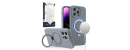 For iPhone 15 METKASE Premium Magnetic Circle Ring Stand LIQUID Silicone in Slide-Out Package - Grey