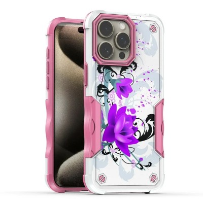 For iPhone 15 METKASE Premium RANK Design Fused Hybrid in Slide-Out Package - Rose Pink Floral