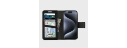 For iPhone 15 METKASE Wallet PU Vegan Leather ID Card Money Holder with Magnetic Closure in Slide-Out Package - Black