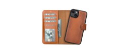 For iPhone 15 METKASE Wallet PU Vegan Leather ID Card Money Holder with Magnetic Closure in Slide-Out Package - Brown