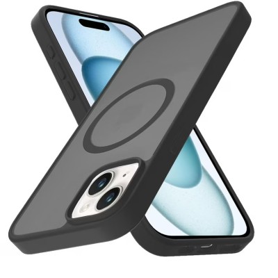 For iPhone 15 [Magnetic Circle] Smooth Safe Matte Feel Hybrid Case - Black