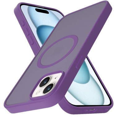 For iPhone 15 [Magnetic Circle] Smooth Safe Matte Feel Hybrid Case - Dark Purple