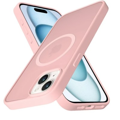 For iPhone 15 [Magnetic Circle] Smooth Safe Matte Feel Hybrid Case - Hot Pink