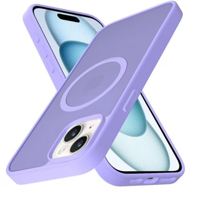 For iPhone 15 [Magnetic Circle] Smooth Safe Matte Feel Hybrid Case - Light Purple