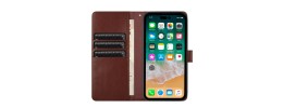 For iPhone 15 Magnetic Ring Compatible Deattachable PU Leather Hybrid Wallet Money Card Holder with Lanyard - Brown