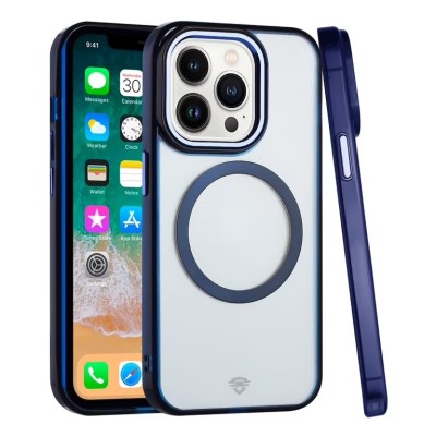 For iPhone 15 Magnetic Ring Radiator Design Hybrid with Metal Buttons Case Coverr - Light Blue