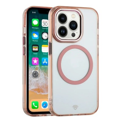 For iPhone 15 Magnetic Ring Radiator Design Hybrid with Metal Buttons Case Coverr - Light Pink