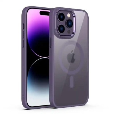 For iPhone 15 Magnetic Ring Radiator Design Hybrid with Metal Buttons Case Coverr - Light Purple