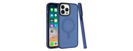 For iPhone 15 Magnetic Ring Radiator Design Hybrid with Metal Buttons Case Coverr - Navy Blue