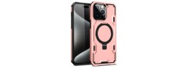 For iPhone 15 Magnetic Ring Stand Simplistic Tough Hybrid Case Cover - Rose Gold