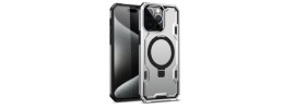 For iPhone 15 Magnetic Ring Stand Simplistic Tough Hybrid Case Cover - Silver