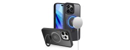For iPhone 15 Metal Chrome Kickstand [Magnetic Circle] Shockproof Matching Camera Hybrid - Black