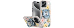 For iPhone 15 Metal Diamond CD Pattern Design Matte Finished Hybrid with Rotational Ring [Car Mount Friendly] Case - 3