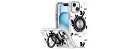 For iPhone 15 Metal Diamond CD Pattern Design Matte Finished  Hybrid with Rotational Ring [Car Mount Friendly] Case - 7