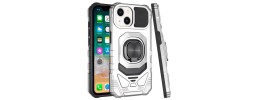 For iPhone 15 OPTIMUM Magnetic Ring Stand Hybrid Case Cover - Silver