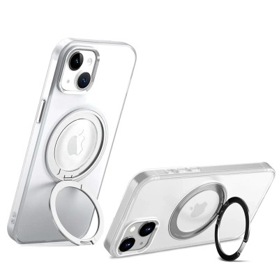 For iPhone 15 OPTIMUM Magnetic Ring Stand Hybrid Case Cover - White