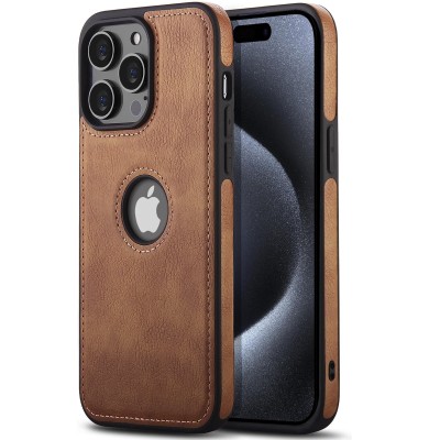 For iPhone 15 PU Leather Window Flap Case with Cover - Tan