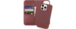 For iPhone 15 PU Leather with inner [Magnetic Circle] Colored Metal Buttons - Burgundy