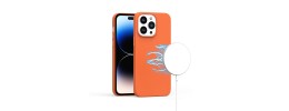 For iPhone 15 PU Leather with inner [Magnetic Circle] Colored Metal Buttons - Orange