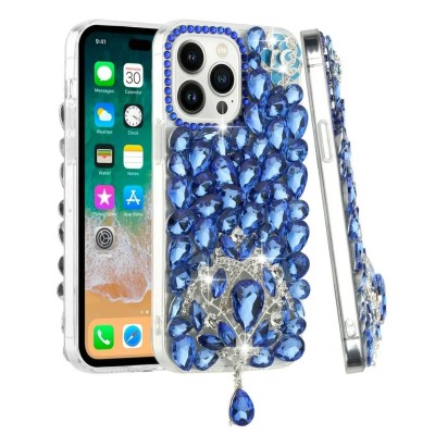 For iPhone 15 Party Diamond Bumper Bling Hybrid Case Cover - Blue
