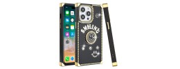 For iPhone 15 Passion Square Hearts Smiling Diamond Ring Stand Case Cover - Teal