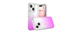 For iPhone 15 Plus 3in1 Two Tone Shockproof Transparent Hybrid Case - Clear + Pink