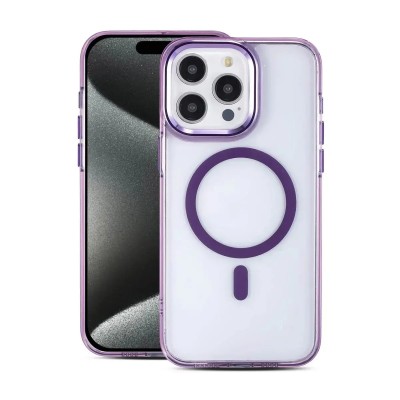For iPhone 15 Plus 3in1 Two Tone Shockproof Transparent Hybrid Case - Clear + Purple