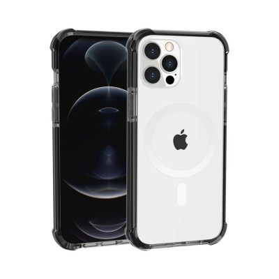 For iPhone 15 Plus Acrylic [Magnetic Circle] Tough 2.5mm Transparent ShockProof Hybrid - Black