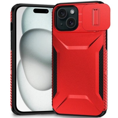 For iPhone 15 Plus Acrylic [Magnetic Circle] Tough 2.5mm Transparent ShockProof Hybrid - Red