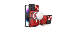 For iPhone 15 Plus Aligned [Magnetic Circle] Kickstand Tough Strong ShockProof Hybrid - Red
