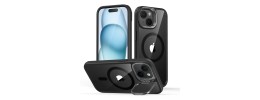 For iPhone 15 Plus Classy Slick Chromed Around Hybrid Case Cover - Black