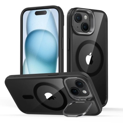 For iPhone 15 Plus Classy Slick Chromed Around Hybrid Case Cover - Black