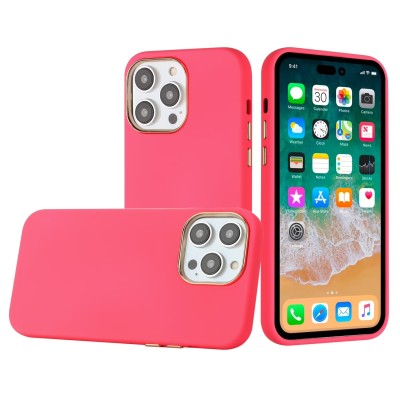 For iPhone 15 Plus Classy Slick Chromed Around Hybrid Case Cover - Hot Pink