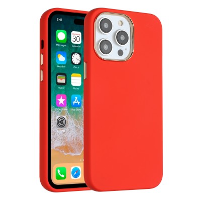 For iPhone 15 Plus Classy Slick Chromed Around Hybrid Case Cover - Red
