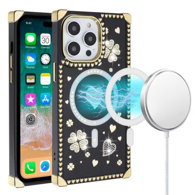 For iPhone 15 Plus Design Square Hearts Passion Case Cover - Gold