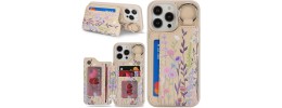For iPhone 15 Plus Design Wallet ID Credit Card Money Holder with Magnetic Metal Closure including Lanyard - White Daisy Blossom Floral