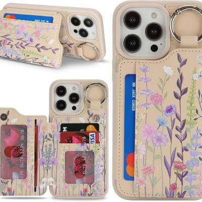 For iPhone 15 Plus Design Wallet ID Credit Card Money Holder with Magnetic Metal Closure including Lanyard - White Daisy Blossom Floral