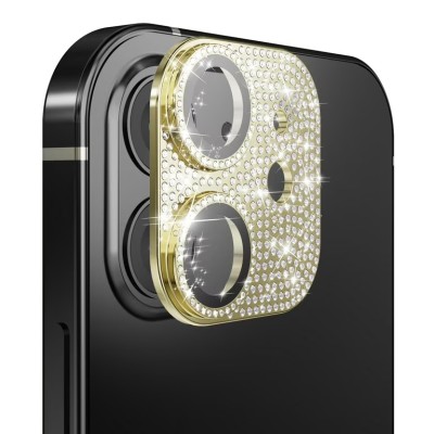 For iPhone 15 Plus Diamond Bling Camera Lens Full Tempered Glass - Gold