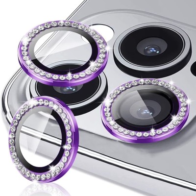 For iPhone 15 Plus Diamond Bling Camera Lens Full Tempered Glass - Purple